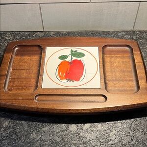 Vintage 16X11 Wooden Cheese board Serving Tray with Fruit Design Tile